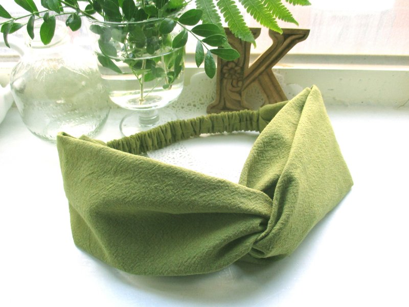 交叉发带(松紧手工)-微醺抹茶 - 发饰 - 棉．麻 