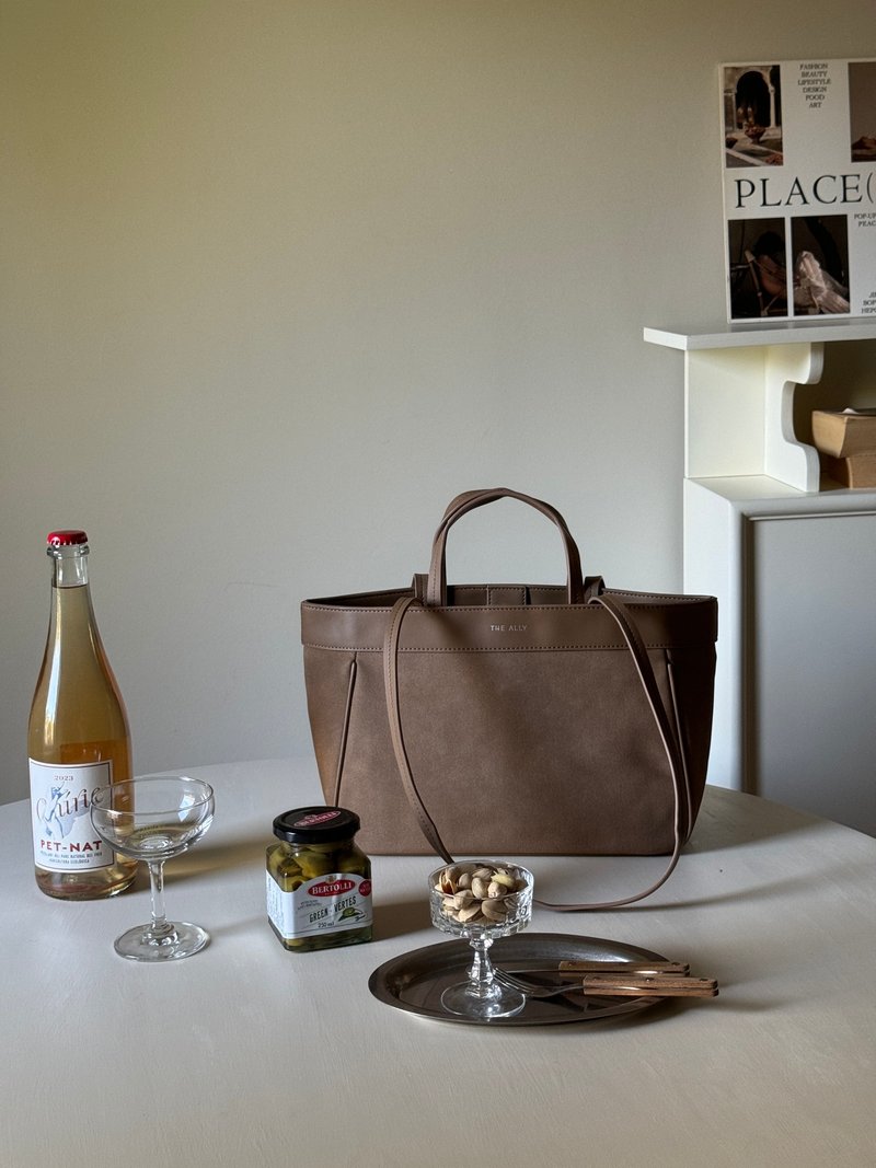 韩国 The Ally | MONICA BAG | 全米色 | 手袋 单肩包 - 手提包/手提袋 - 棉．麻 卡其色