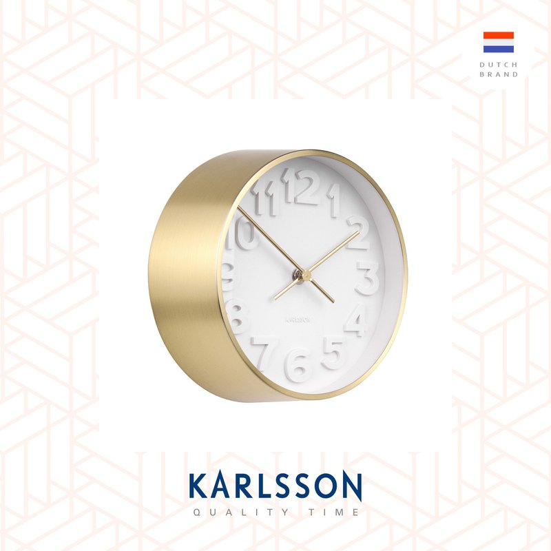 荷兰Karlsson 凸数字厚挂钟Wall clock Stout steel gold plated - 时钟/闹钟 - 其他金属 白色