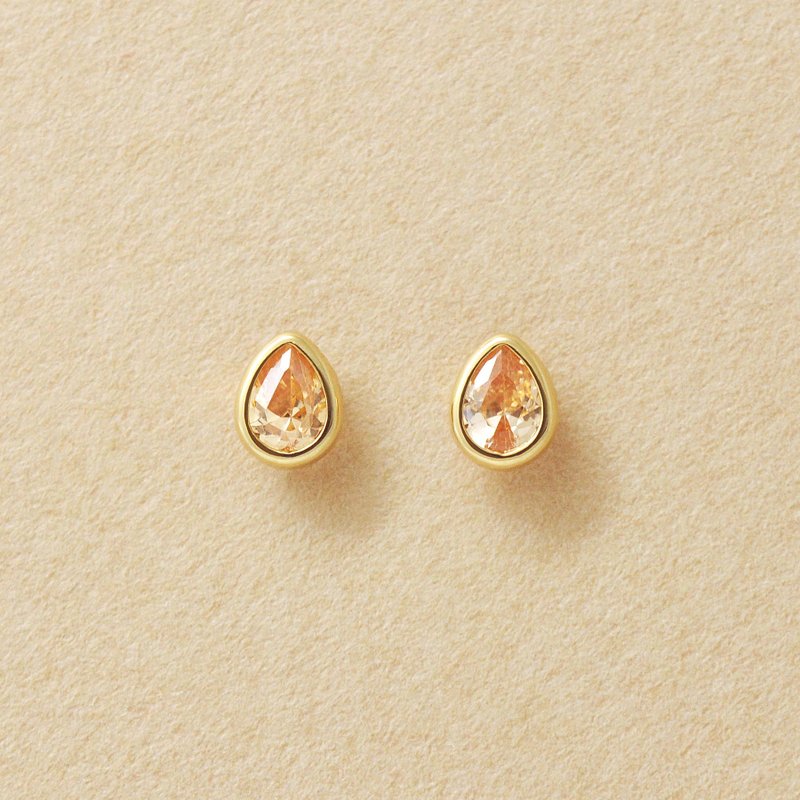 【Second Earrings】 18K 香槟立方氧化锆露珠耳环 (黄金) - 耳环/耳夹 - 贵金属 