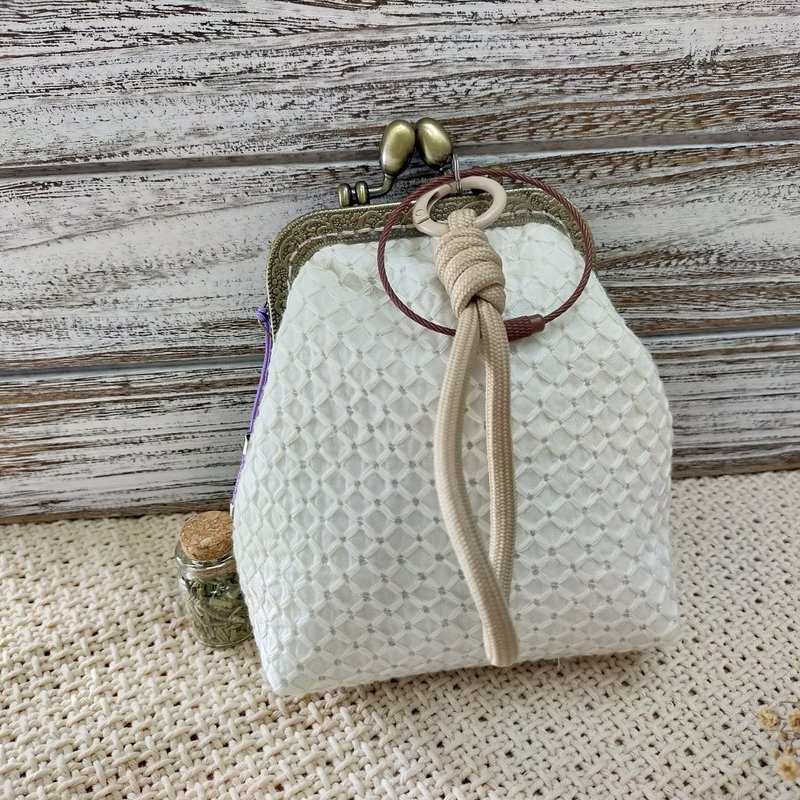 随身口金包~迷迭香漂流瓶 - 零钱包 - 棉．麻 白色