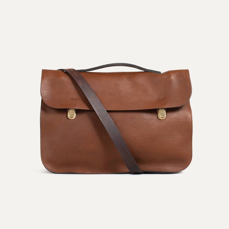 Bleu de Chauffe - Groucho 皮革公文包可肩背_经典棕 - 公文包/医生包 - 真皮 