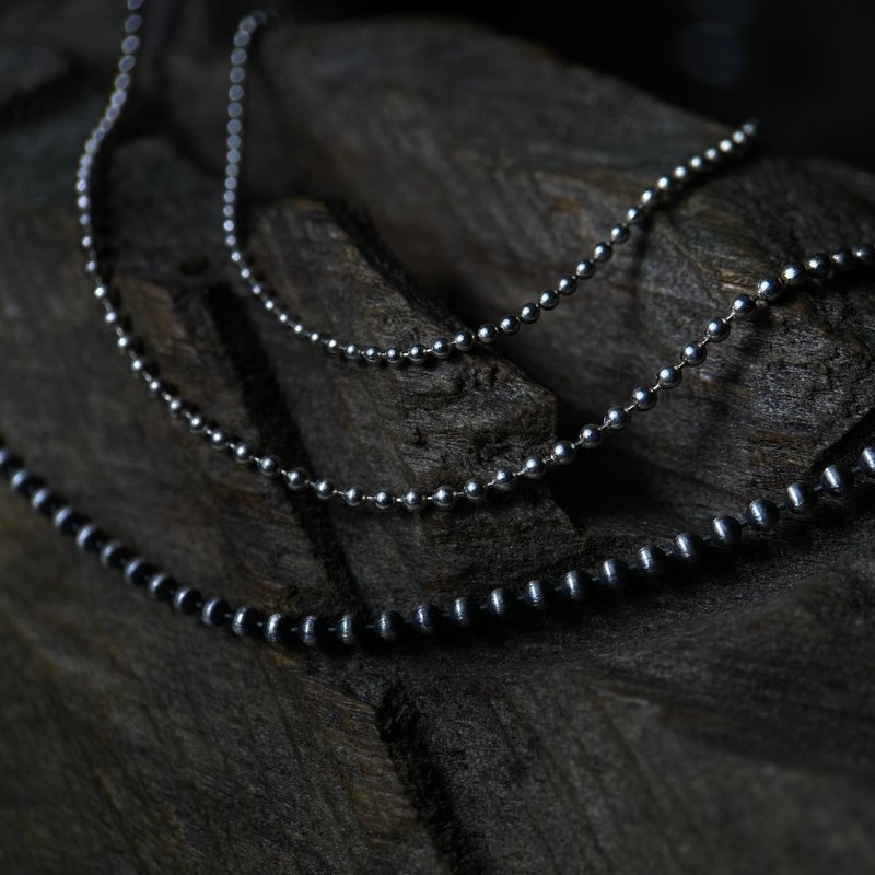 圆珠串链  / 925纯银项链 / 宽度1mm/纯银链子 - 项链 - 纯银 银色