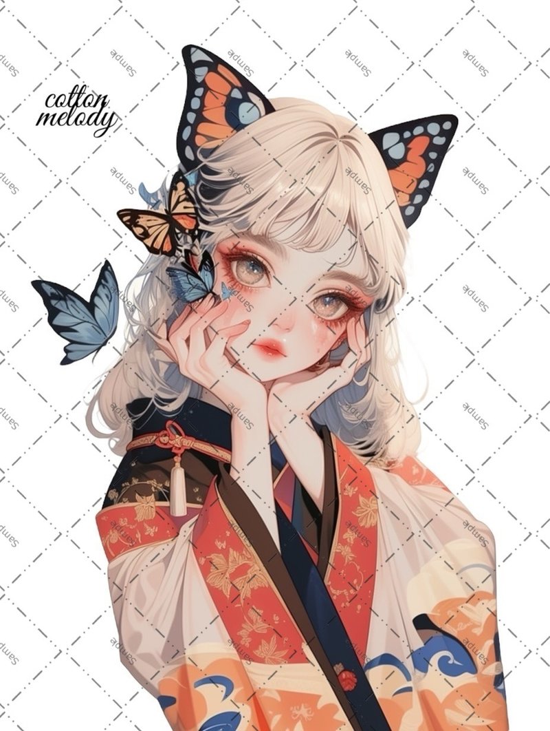 original sticker no.1873 人物贴纸 原创贴纸 原创人物贴纸 装饰贴纸 cotton melody - 贴纸 - 纸 