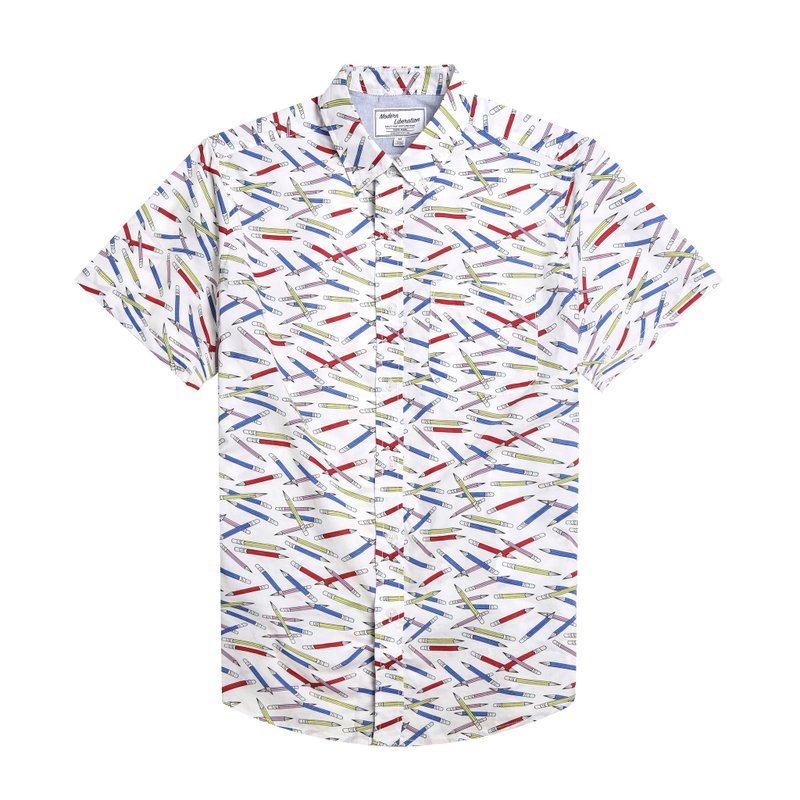 Pencil Print Shirt 铅笔印花衬衫 - 白色 - 男装衬衫 - 棉．麻 白色