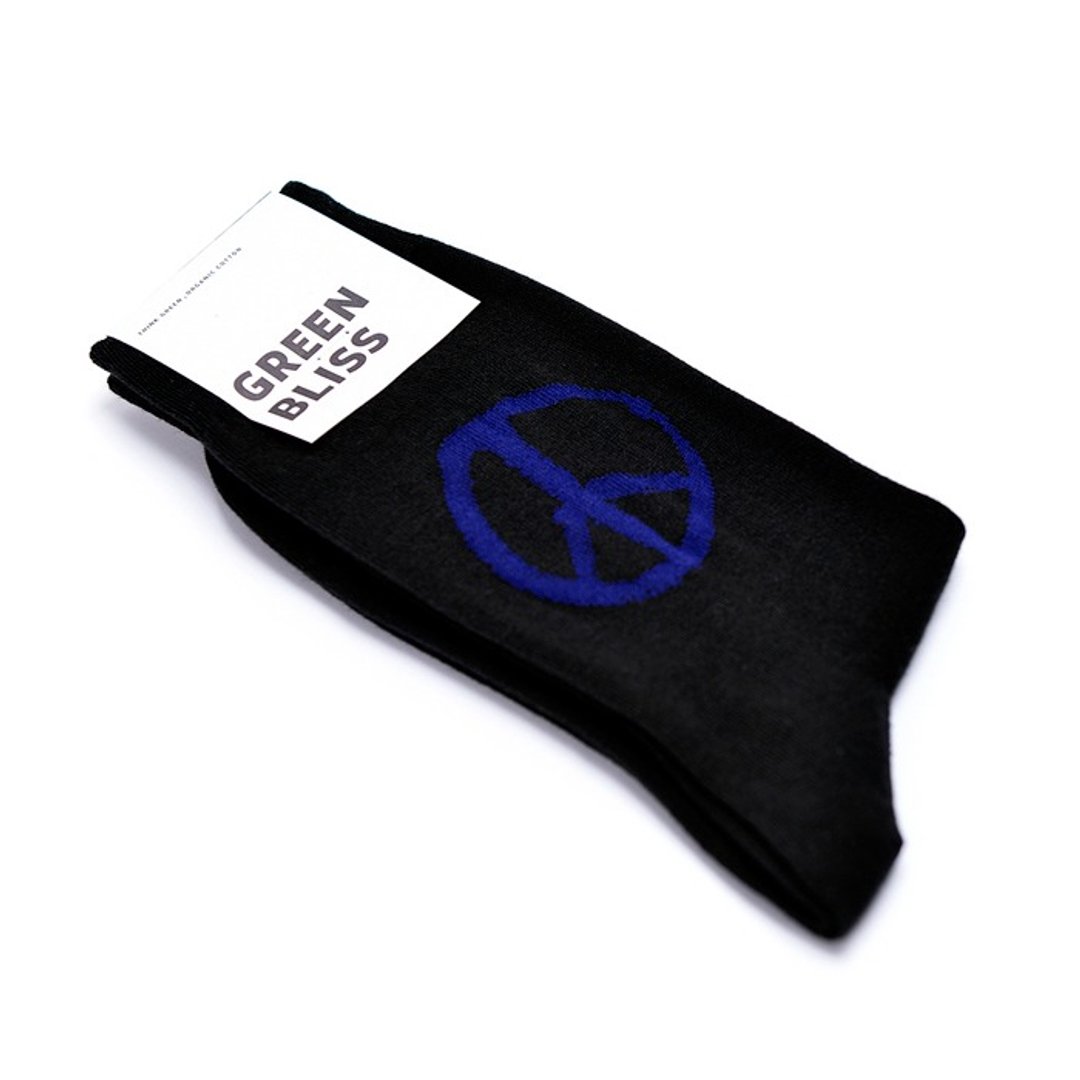 有机棉袜 - 联名系列 Peace Black 和平 (黑) 中长袜 (男/女) - 袜子 - 棉 黑色