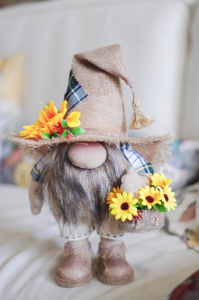 手工制北欧侏儒向日葵花精 可爱乡村风布偶摆饰 - 玩偶/公仔 - 其他材质 金色