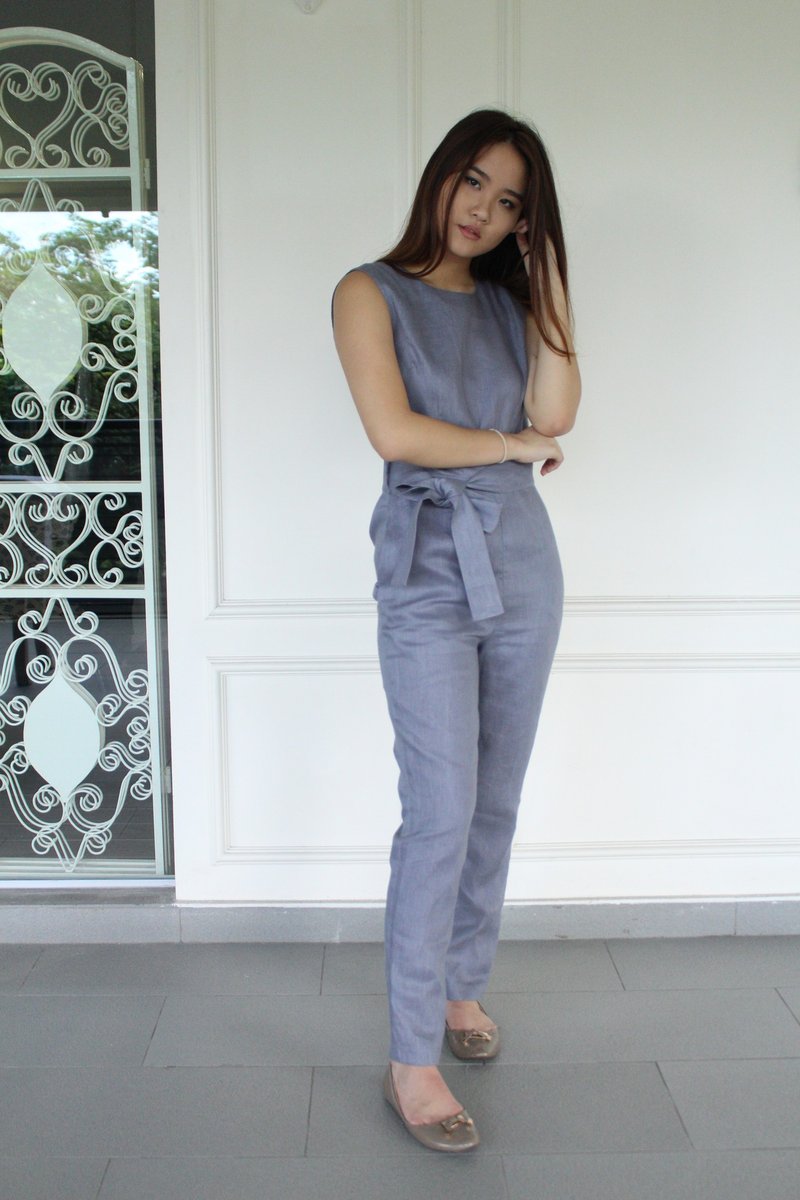 亚麻连身裤，女士连身裤，连身裤，亚麻裤，夏季长裤 E43P - 洋装/连衣裙 - 亚麻 