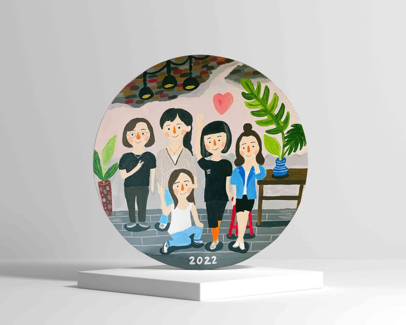 蔓步 | 5~6人全家福定制画作(含画架) - 订制画像 - 棉．麻 多色