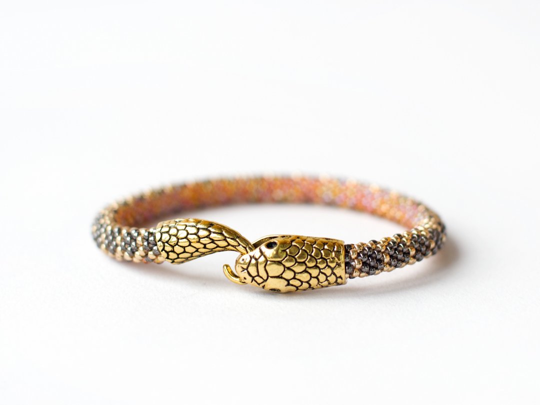 Snake bracelet, Snake jewelry for women, Ouroboros, Snake skin bracelet - 手链/手环 - 玻璃 咖啡色