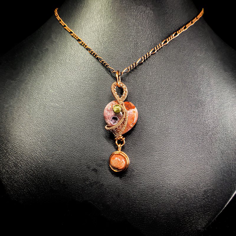 【珊瑚心】金线属编织 珊瑚玉/橄榄石 水晶项链 - 项链 - 半宝石 橘色