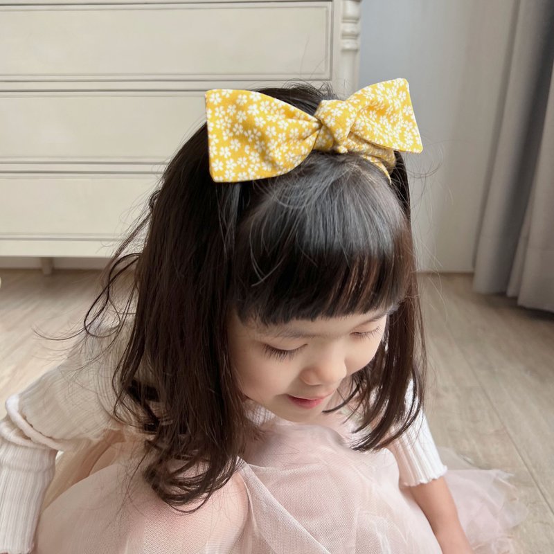 春天的小黄花 蝴蝶结发带 女孩 弥月礼盒 - 婴儿帽/发带 - 棉．麻 黄色