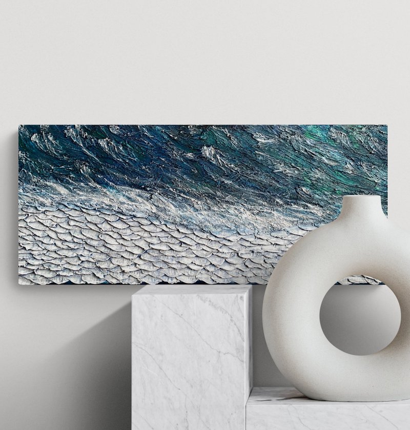 Abstract textured blue sea dragon painting Fantasy magic creature home decor - 墙贴/壁贴 - 水泥 蓝色