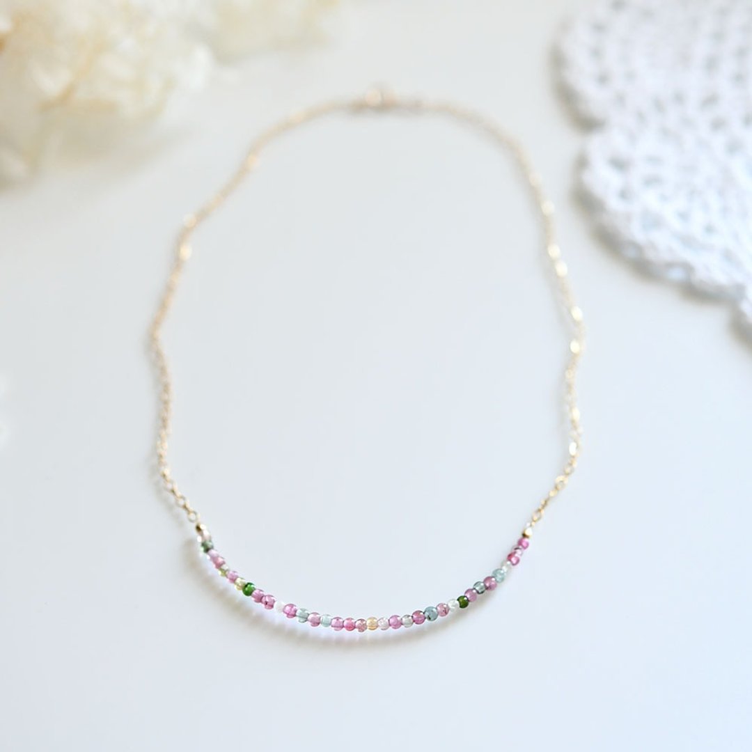 Colorful tourmaline design chain necklace that brings health with negative ion power October birthstone - 项链 - 宝石 多色