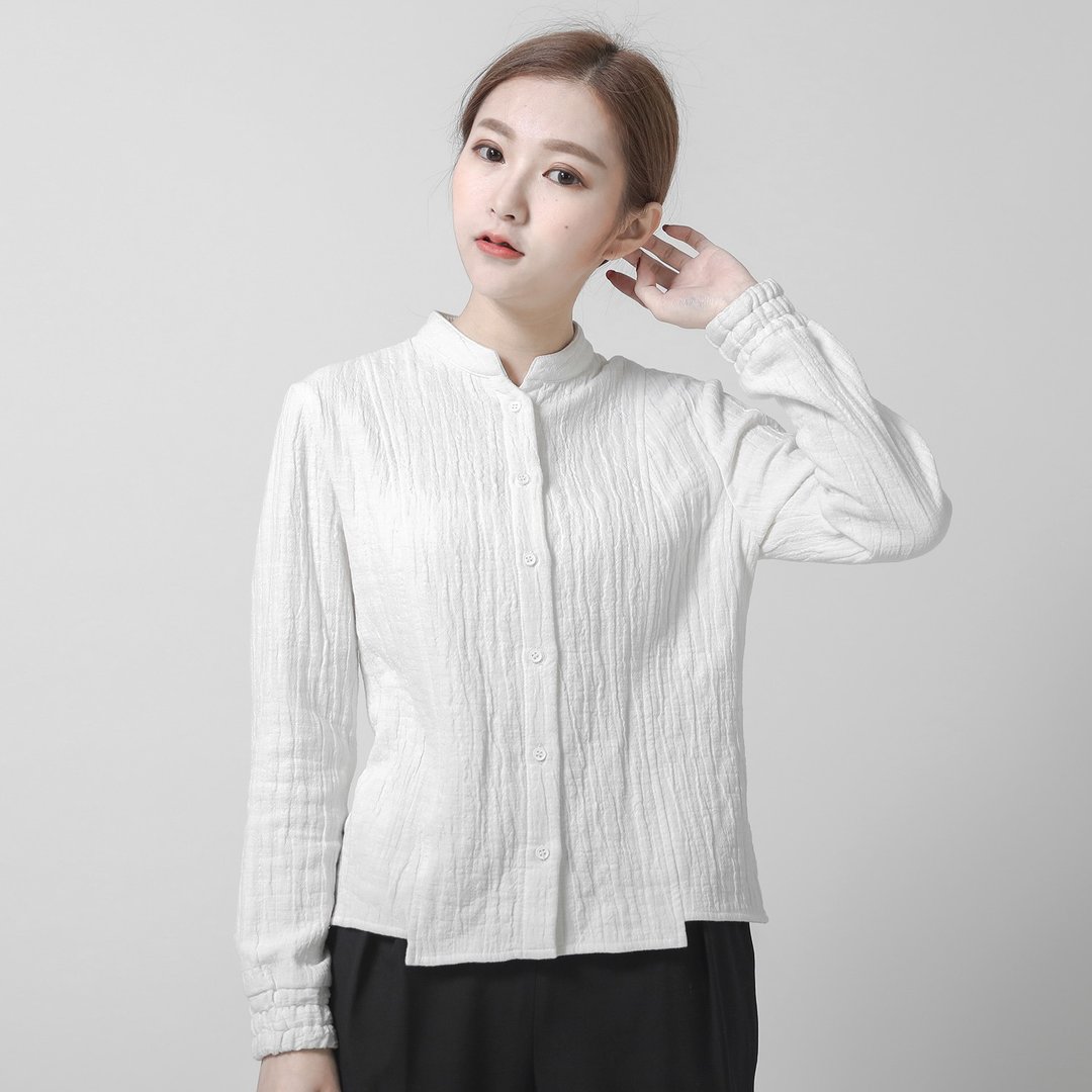 SU:MI said Philosophy 哲理立领压皱衬衫_6AF009_白 - 女装衬衫 - 棉 白色