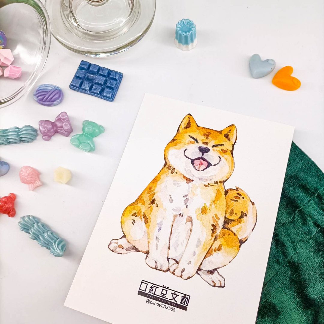 KR474_口紅堂明信片_柴犬16_candy1313588 postcard - 卡片/明信片 - 纸 多色
