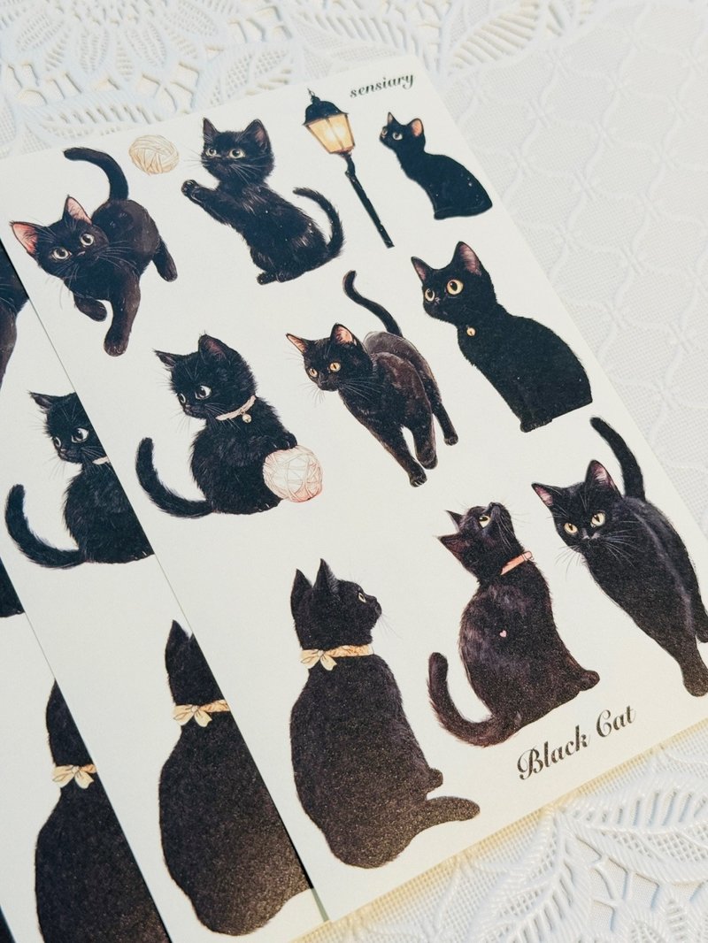 senairy 疗愈系黑猫贴纸 - 卡片/明信片 - 纸 