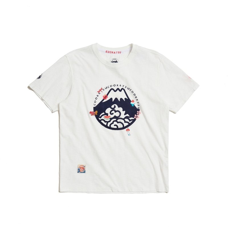 江户胜 日系 男装 夏天小物印花短袖T恤(米白色) #上衣 - 男装上衣/T 恤 - 棉．麻 白色