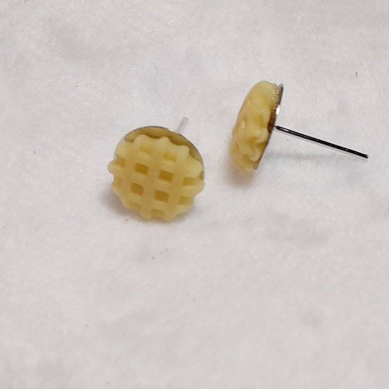 Waffle Earring Handmade Air Dry Clay Eco Friendly Stainless Hook - 耳环/耳夹 - 粘土 粉红色