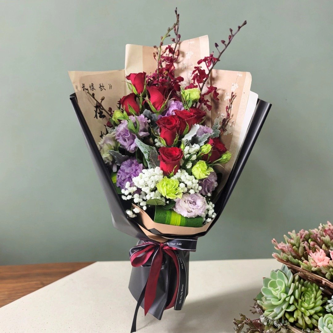 鲜花花束 (红兰、红攻瑰、桔梗、满天星等) GF00223 - 植栽/盆栽 - 植物．花 