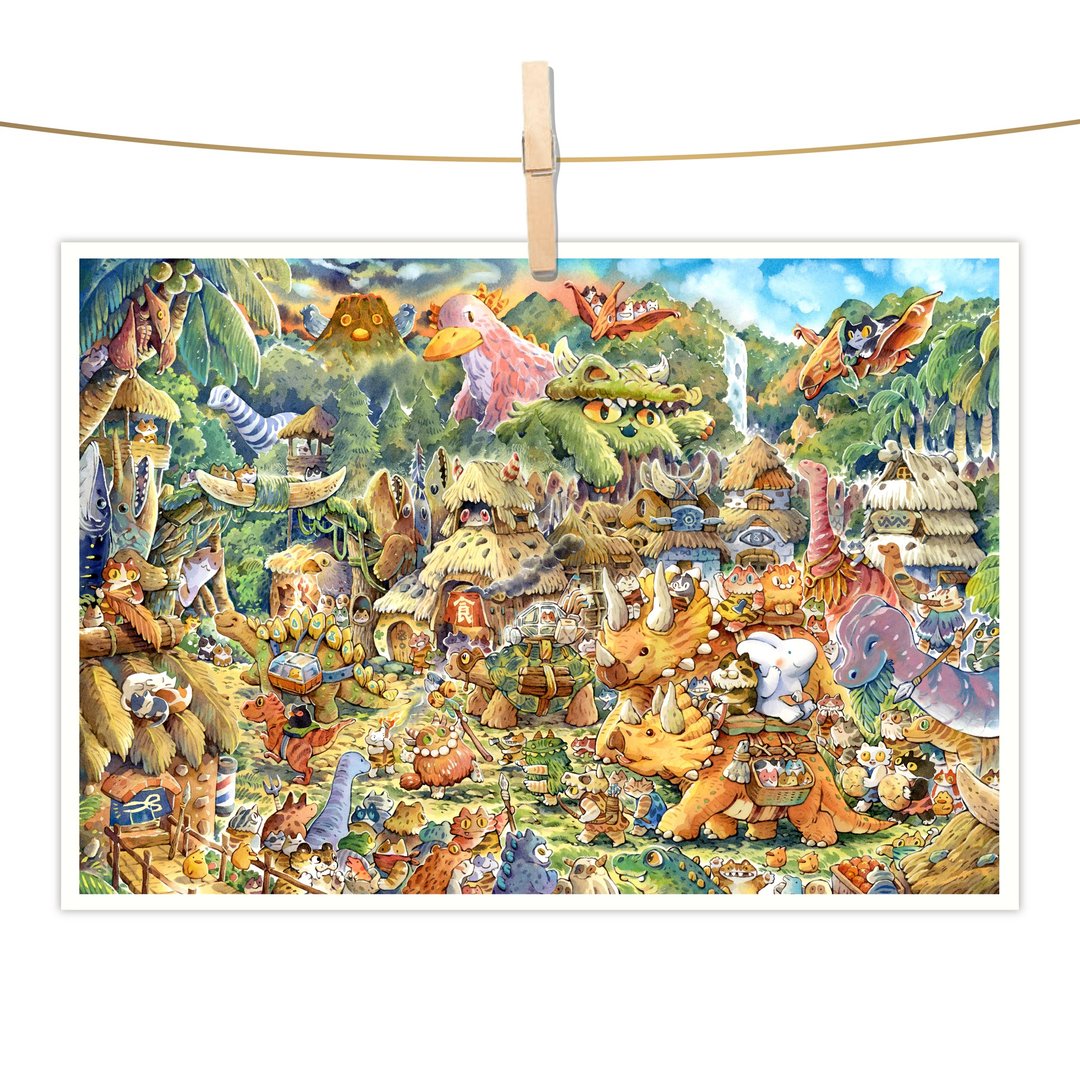 afu水彩插画明信片 - 恐龙家族 - 卡片/明信片 - 纸 