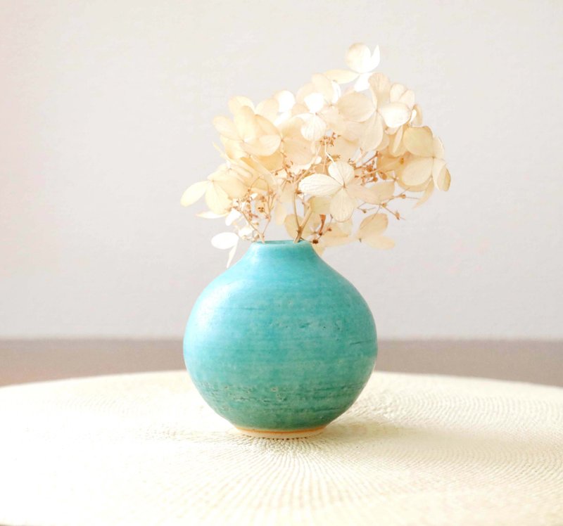 土耳其蓝色雾面釉圆形花瓶 - 花瓶/陶器 - 陶 蓝色