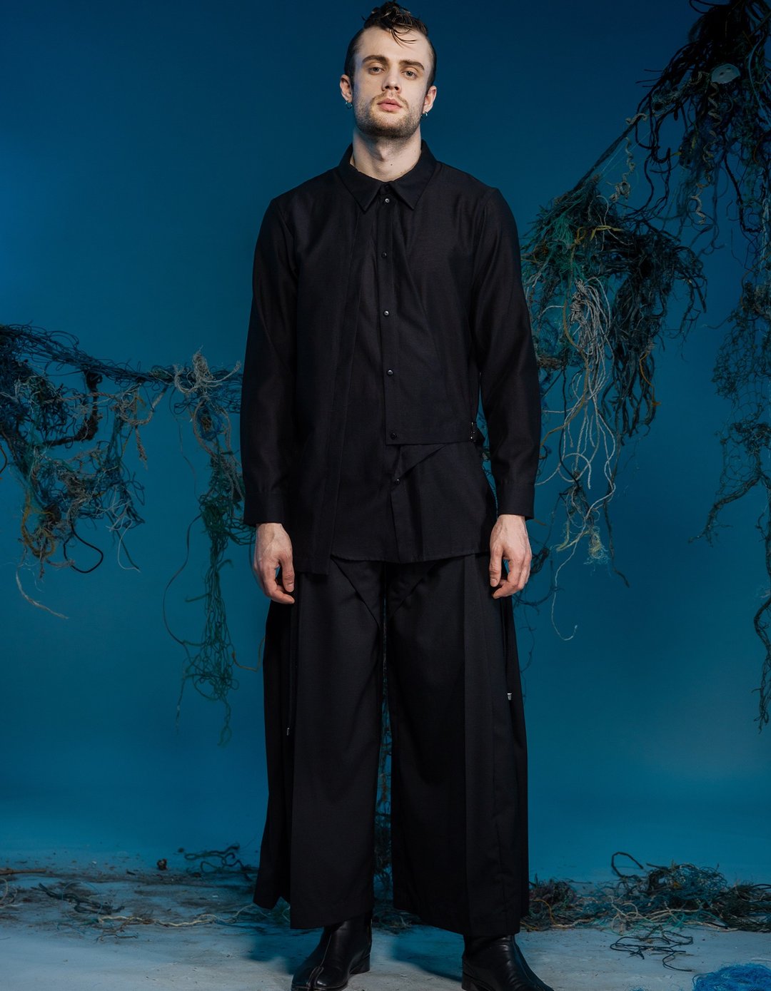 长袖衬衫/假两件/不对称/23AW-INF - 男装衬衫 - 其他人造纤维 黑色