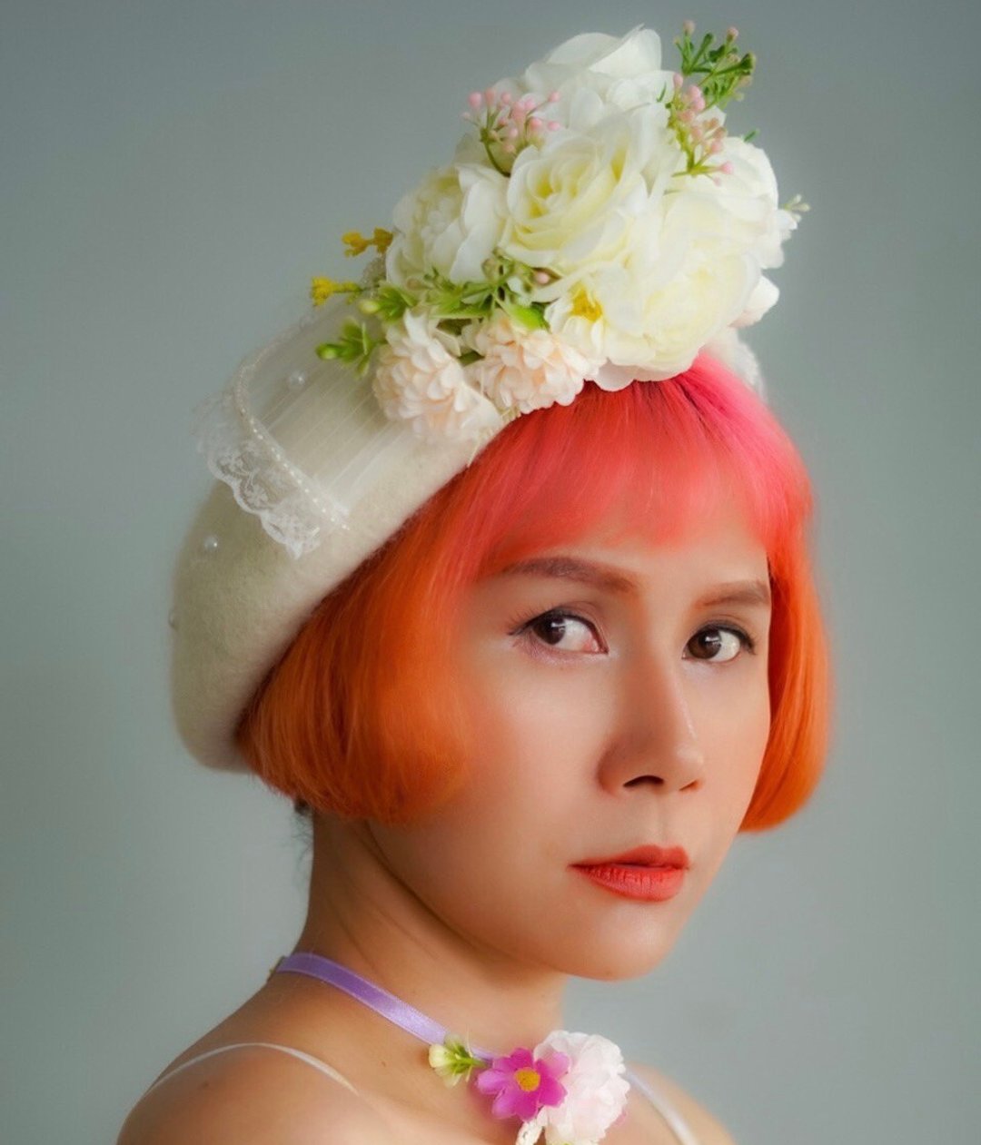 PP beret vanilla white flower shade - 帽子 - 其他材质 