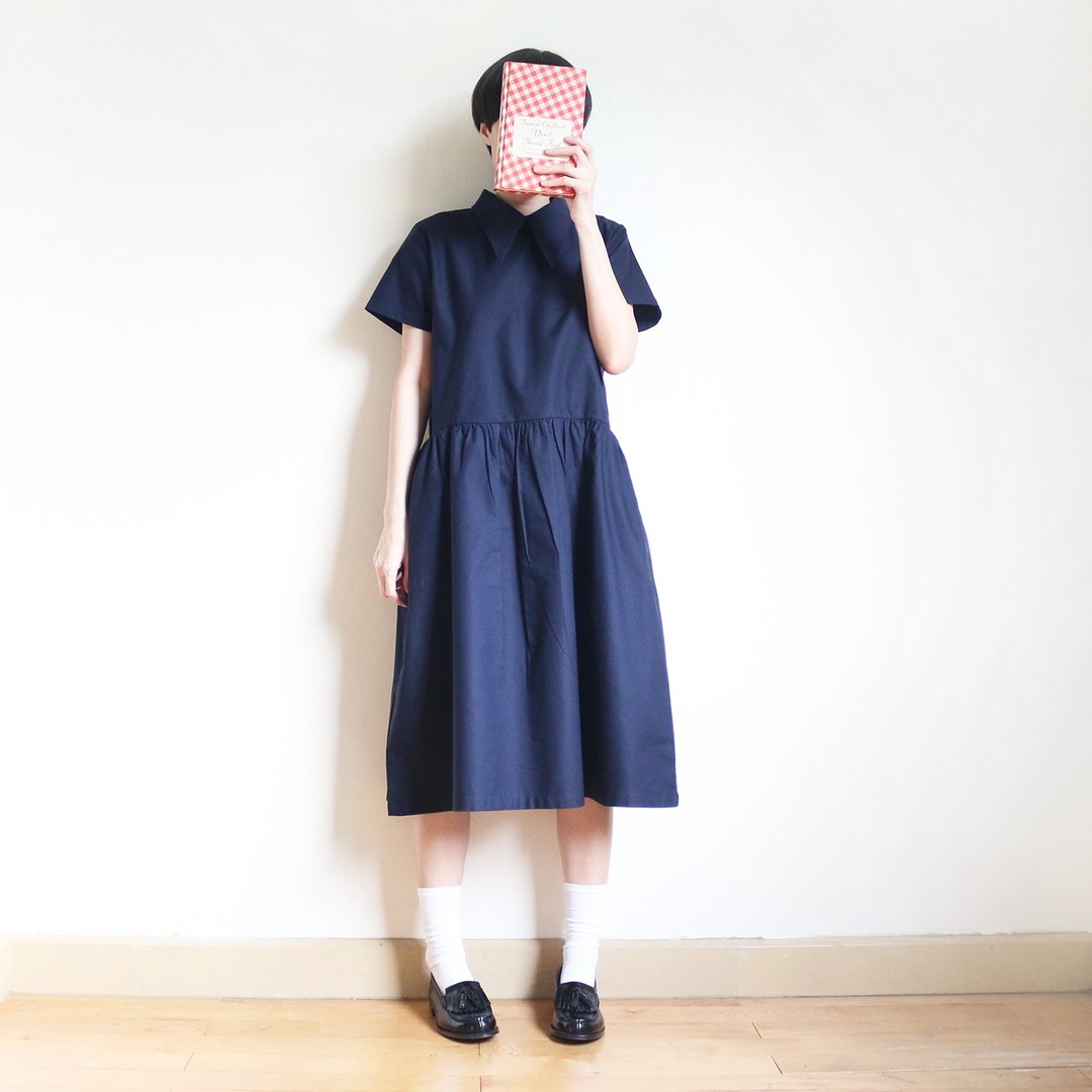 oxford big collar dress : navy - 洋装/连衣裙 - 棉 蓝色