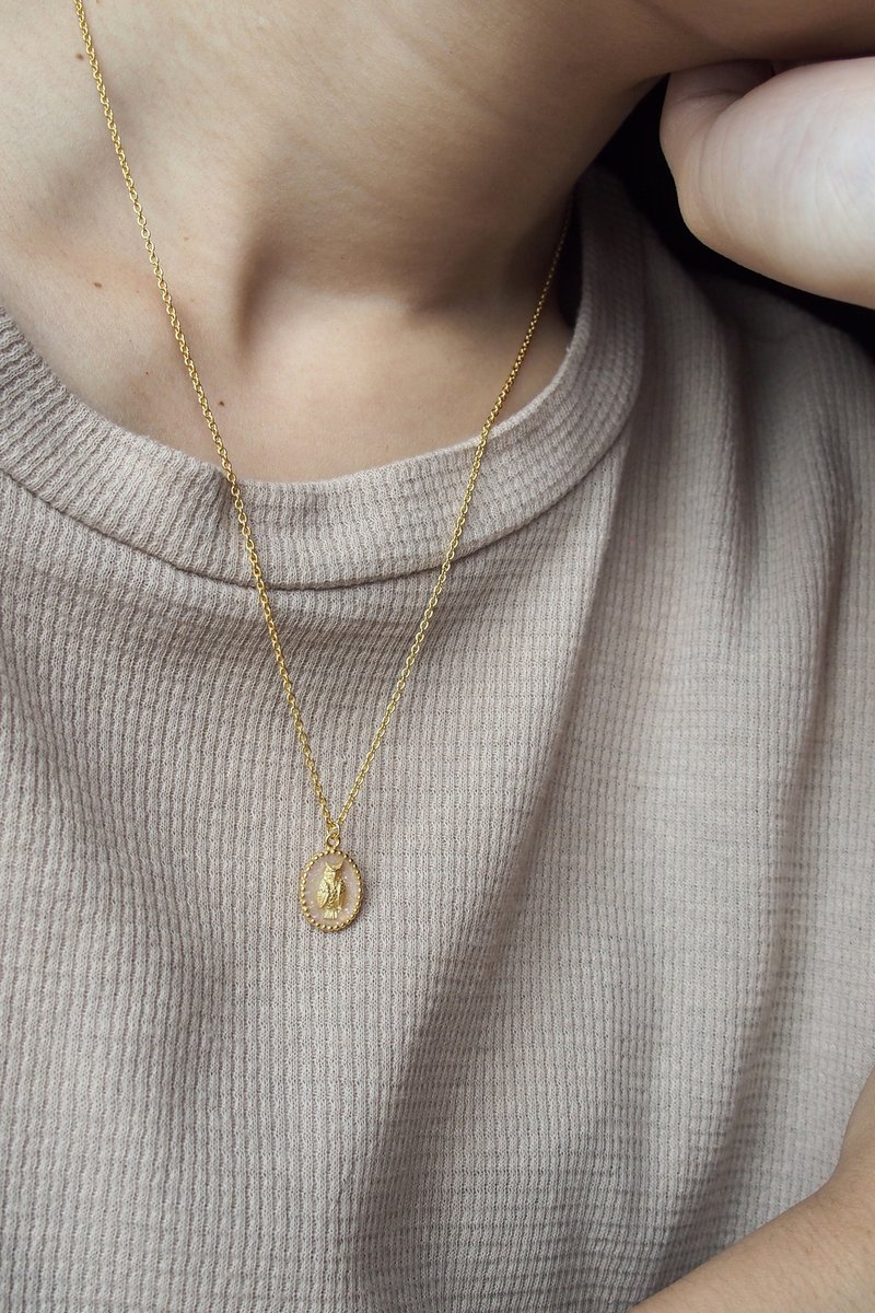 夜猫项链，纯银项链，猫头鹰项链。 - 项链 - 纯银 金色