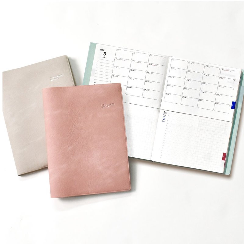 手帐 2026 年 4 月开始 A5 B6 自然风封面 日历 月历 分隔式双页手帐 - 笔记本/手帐 - 纸 粉红色