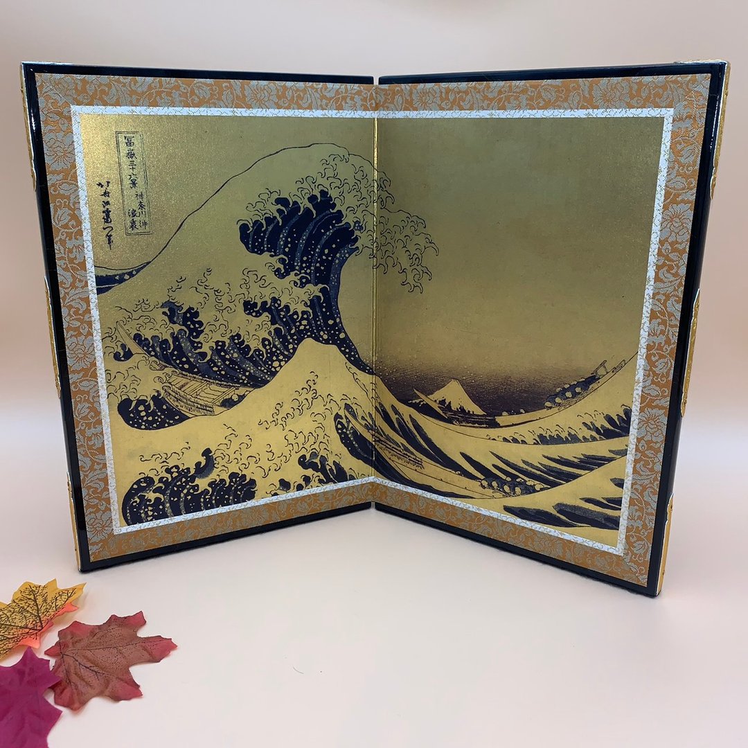 【屏风】浮世绘 葛饰北斋 神奈川冲浪里 摆设 收藏 (大) - 摆饰 - 纸 蓝色