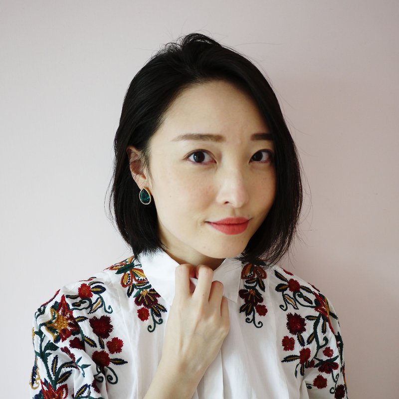 复古水滴绿宝石 耳饰 - 耳环/耳夹 - 宝石 绿色