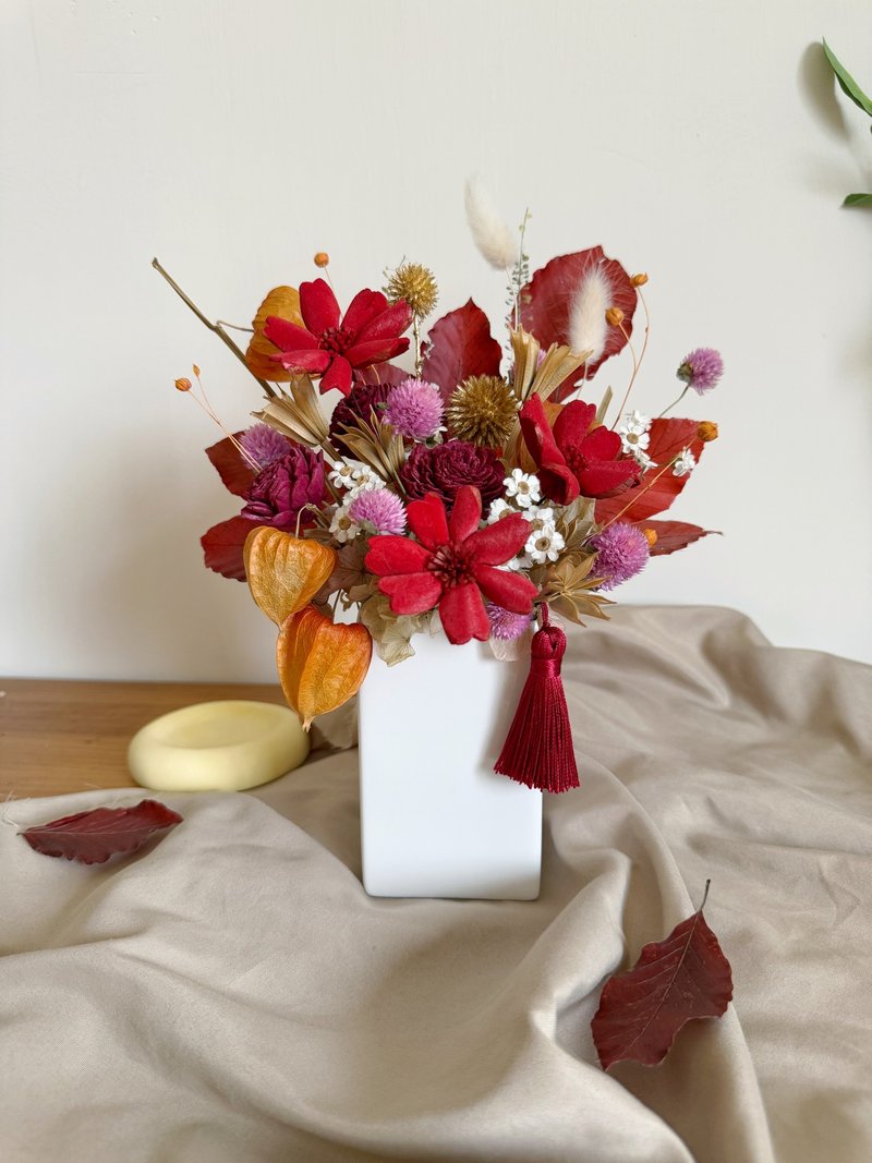 干燥花礼 盆花 中式流苏 送礼 定制手写贺卡 附送礼提盒 - 干燥花/捧花 - 植物．花 红色