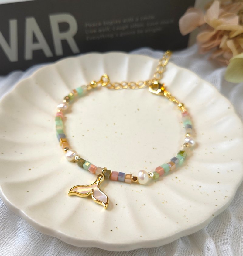 复古调玻璃珠天然海水贝鱼尾手链 - 手链/手环 - 玻璃 绿色