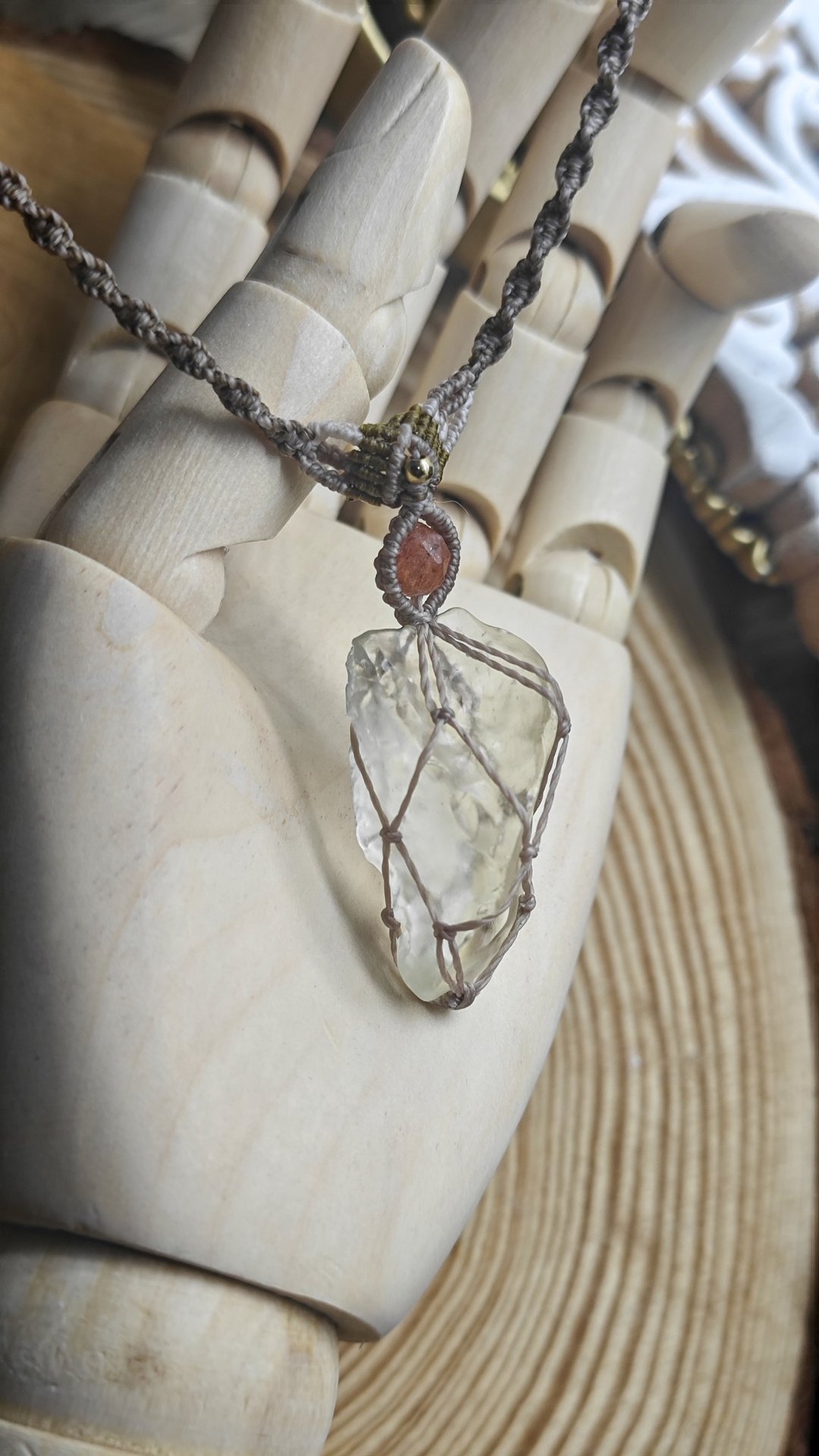 福利中|天然利比亚黄陨石|金太阳水晶|手工编织macrame|巴西蜡绳 - 项链 - 水晶 