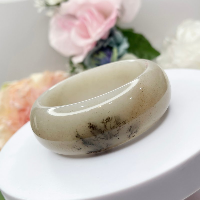 NO.60独特水墨草花宽版轮胎镯 58 MM 圈口 草花镯佘太翠玉 手环 - 手链/手环 - 玉石 多色