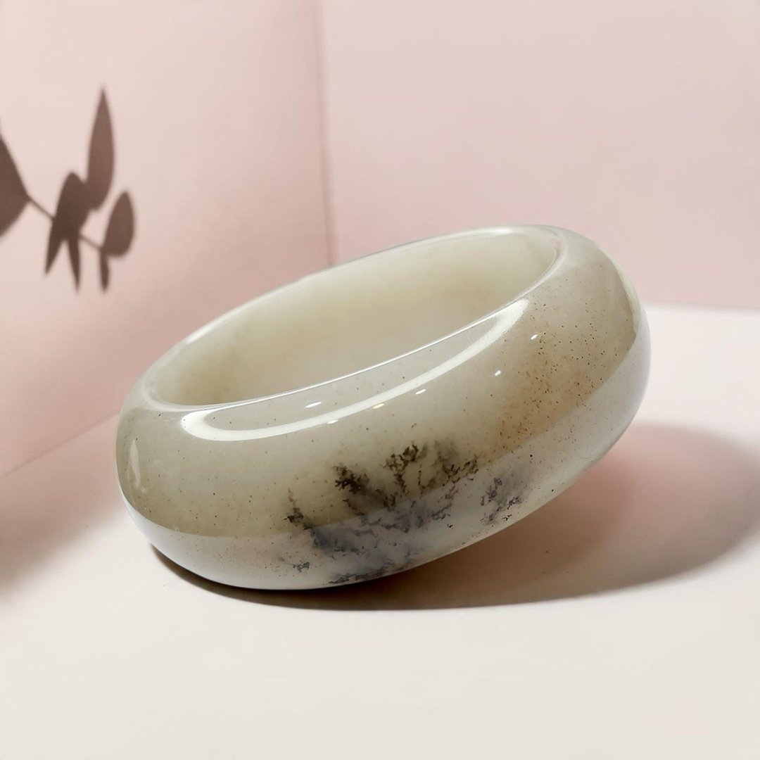 NO.60 独特水墨草花宽版轮胎镯 58 MM 圈口 草花镯佘太翠玉 手环 - 手链/手环 - 玉石 多色