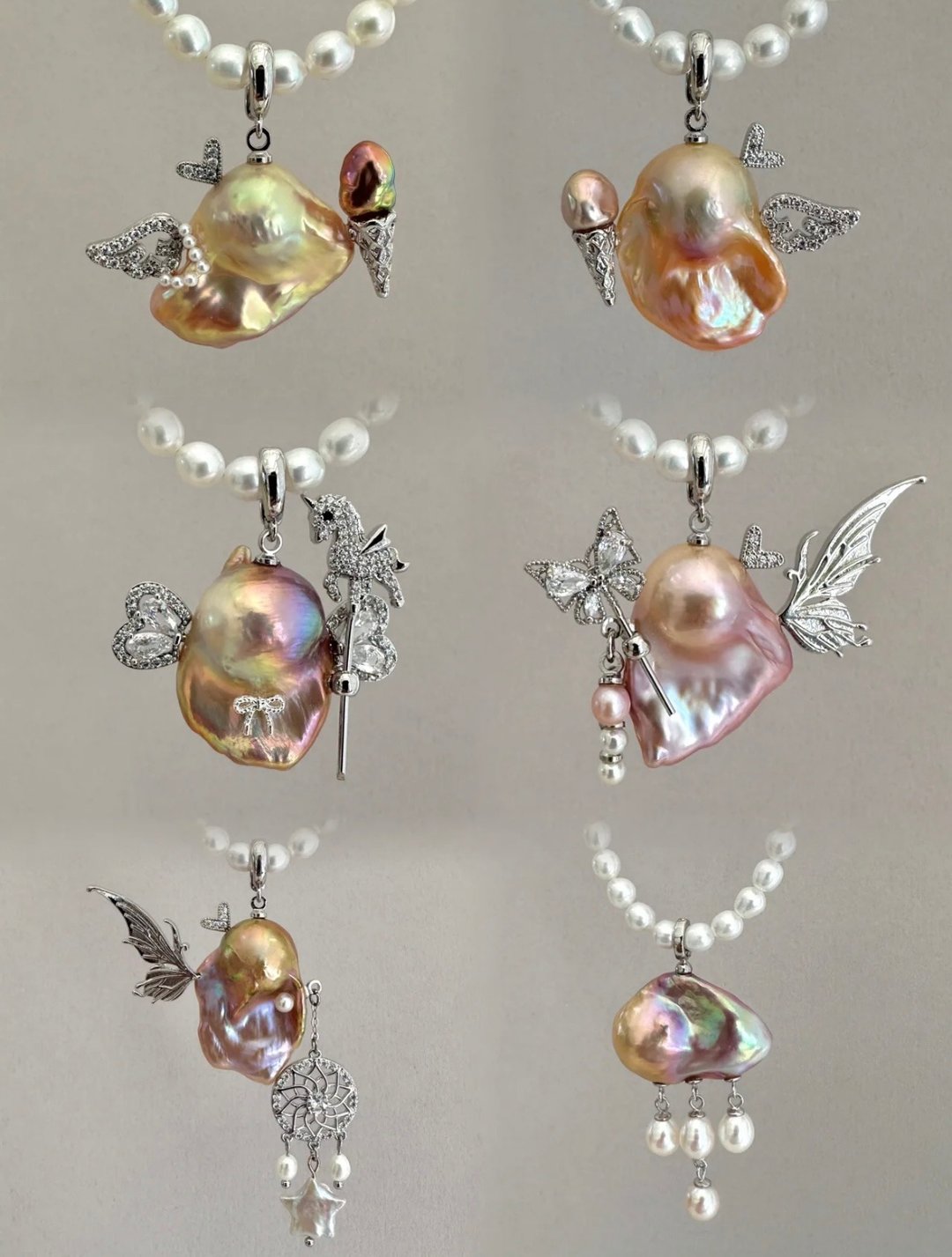 YuanPearl天然野生天然金屬色巴洛克珍珠原創怪獸冰淇淋珍珠吊墜 - 项链 - 珍珠 白色