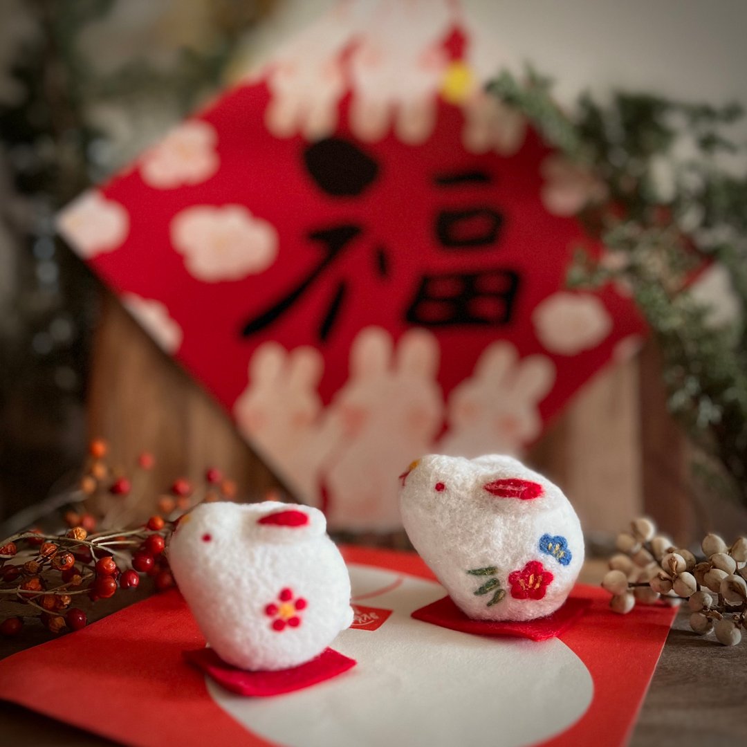 兔年干支摆饰/日本新年/开运 - 摆饰 - 羊毛 白色