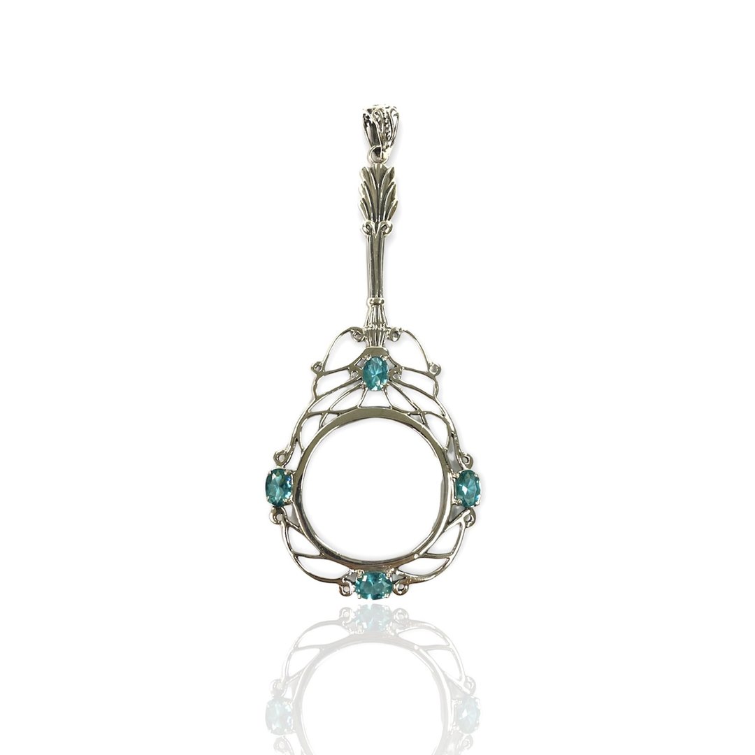 Victorian Style Magnifying Glass Loop Pendant Blue Topaz 925 Sterling Silver - 其他 - 纯银 银色