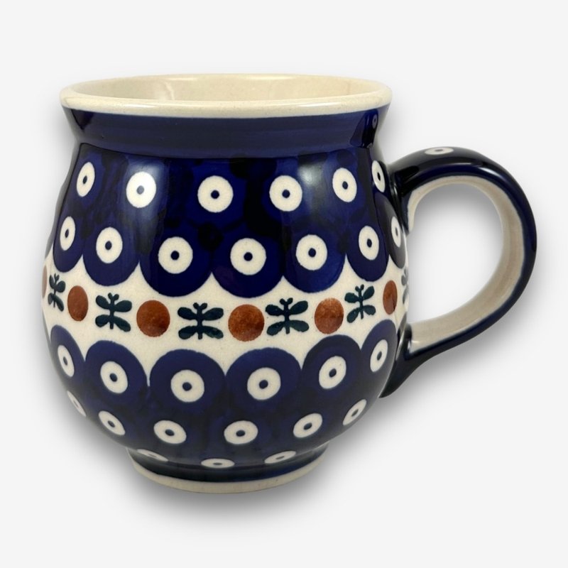 波兰手绘手工陶-胖胖杯 550ml 孔雀眼系列 设计师款 - 其他杯子 - 陶 蓝色
