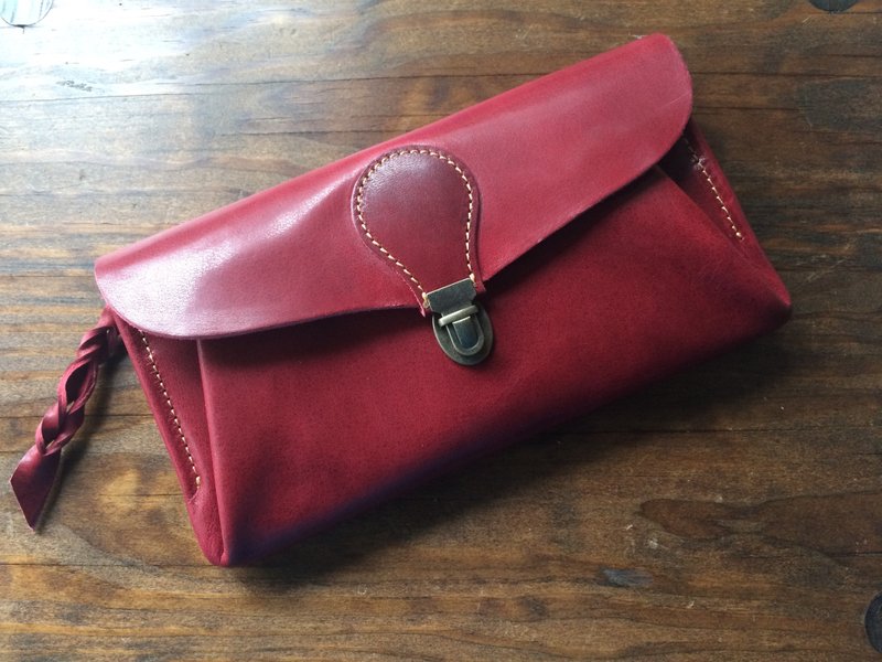 Genuine leather * Made in Japan Oil Nume leather wallet "series-envelope" Dark cherry (4 card pockets) - 皮夹/钱包 - 真皮 红色