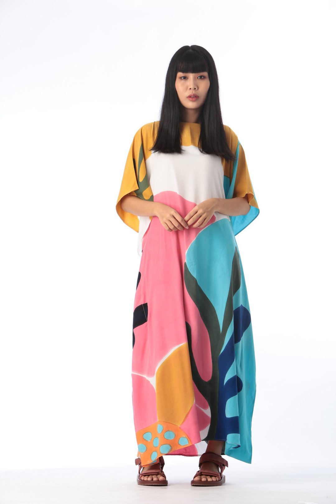 Hand Painted Cotton-rayon Kaftan for Summer Resort Vacation- Free Size - 洋装/连衣裙 - 棉．麻 粉红色