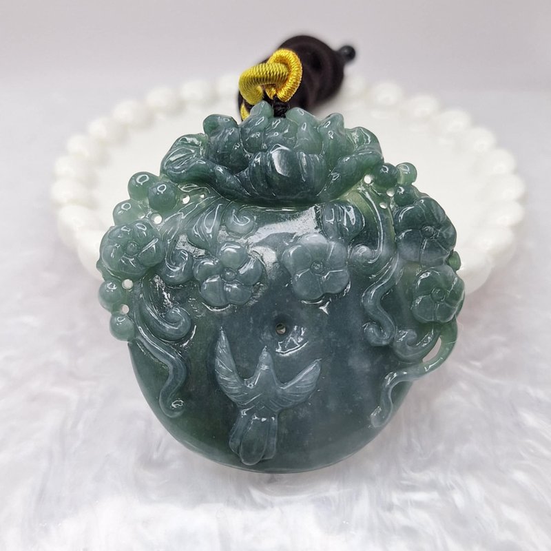 危料蓝水花开富贵平安扣吊坠 | 天然A货翡翠 - 项链 - 玉石 