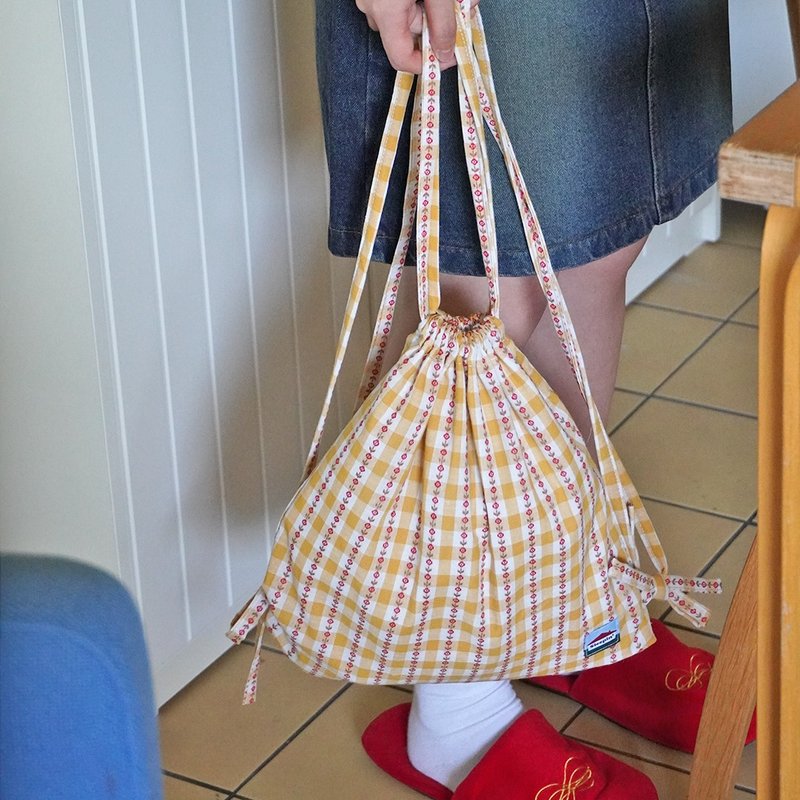 Palm 束绳包 / 后背包 (黄色) - 束口袋双肩包 - 棉．麻 