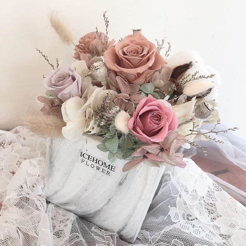 大理石缤纷系永生盆花.开幕桌花.祝贺花礼 - 摆饰 - 植物．花 咖啡色