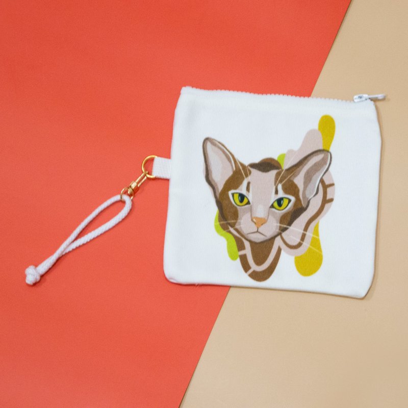 猫咪插画帆布小袋白色-阿比西尼亚猫 - 化妆包/杂物包 - 聚酯纤维 白色