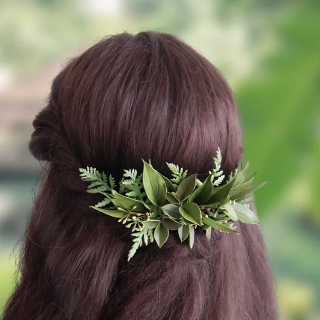 Bridal floral hair comb Greenery wedding hair piece Green leaf headpiece Fern - 发饰 - 植物．花 绿色