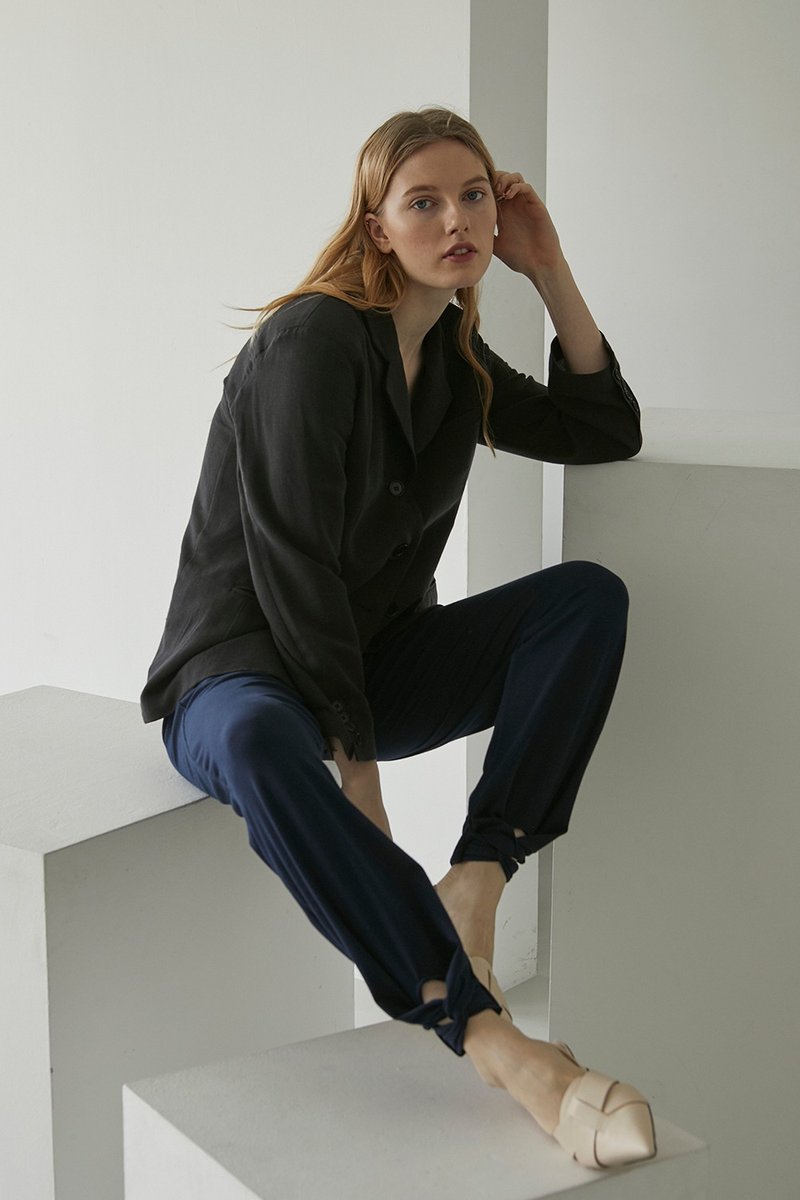 扭结阿拉丁莫代尔休闲裤/ 深蓝 - 女装长裤 - 棉．麻 灰色